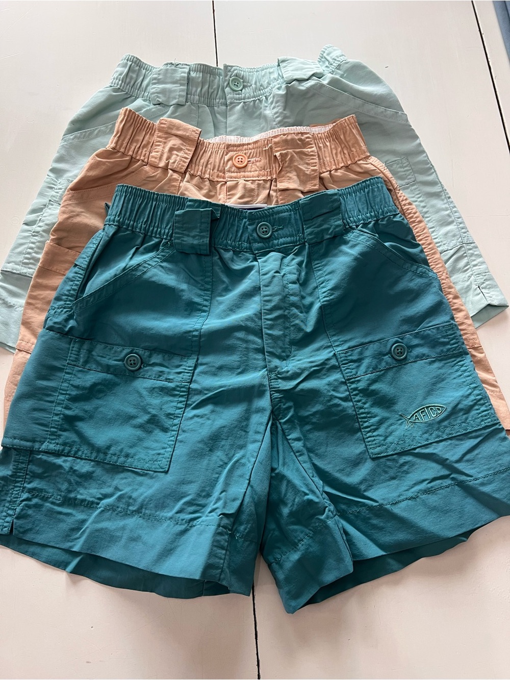 AFTCO Kids Cargo Shorts Trio - Teal, Peach, Mint